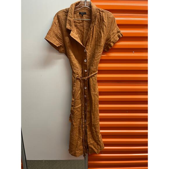 Quince -100% EUROPEAN LINEN BUTTON FRONT DRESS/orange/  M - Picture 2 of 6